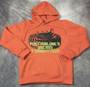 Post Malone Hoodie Mens XL Orange Fleece Pullover Big Ass Stadium Tour Graphic